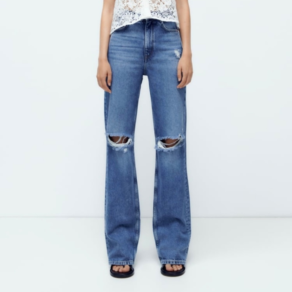 Zara boot cut ripped jeans